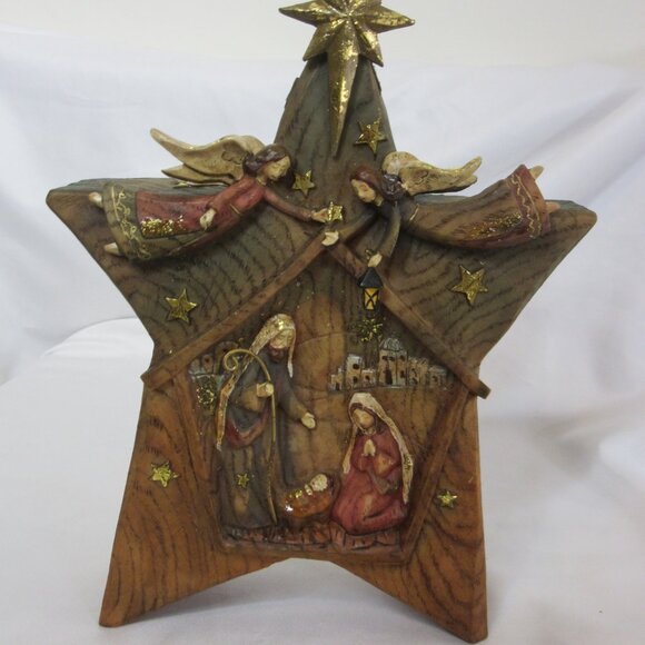 Vintage Roman Inc Nativity Scene Christmas Carved Star Baby Jesus Star Angels - Picture 11 of 11